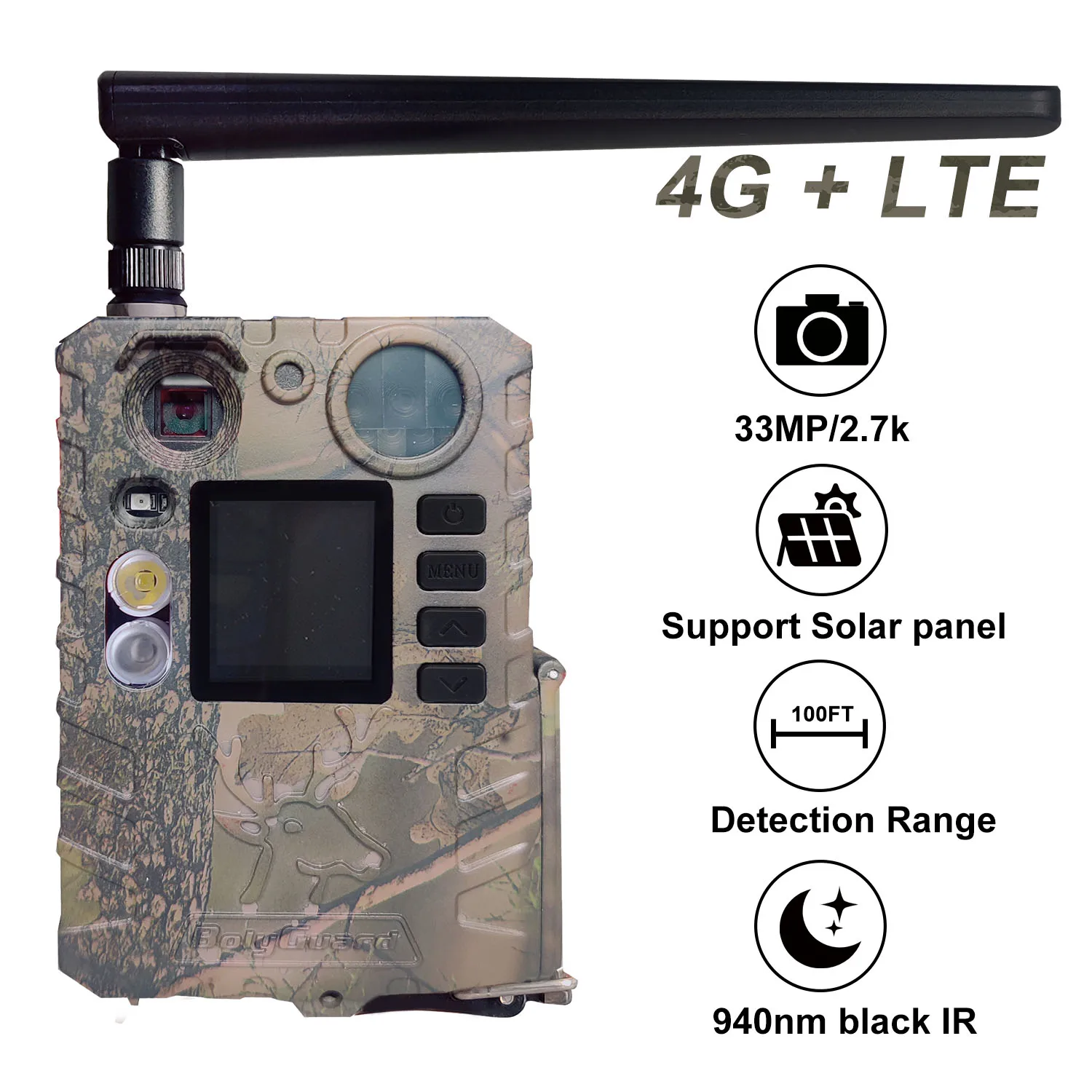 BolyGuard BG410-M 2.7K HD 33MP Cellular Trail Camera 940nm IR Night Vision, 4G Wireless, Outdoor Hunting Camera+gift 32GB TF