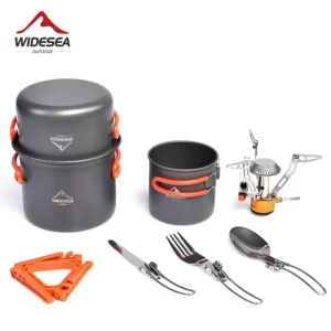 Widesea Camping Cookware Set Outdoor Tableware Equipment Supplies Burner Stove Folding Knife Fork Portable Pot Suit Tourism Cup