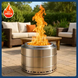 [Limited Time Offer!]Smokeless Fire Pit 19 Inch for Outdoor Wood Burning, Stainless Steel Portable Firepit with Ash Pan, Low Smo