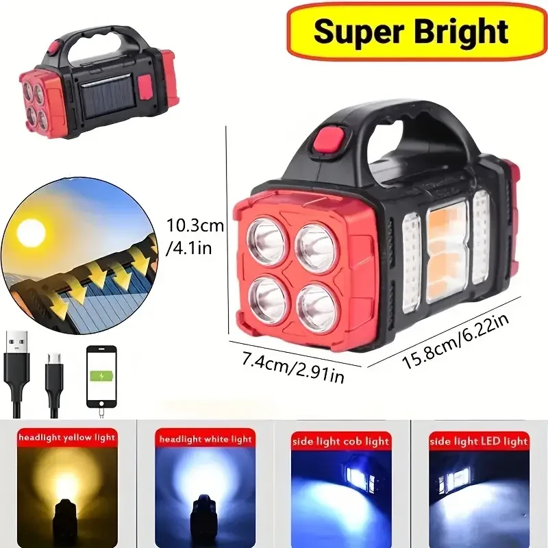 LED Flashlight USB+Solar Rechargeable Flashlight COB Outdoor Camping Torch Portable Searchlight Power Bank for Fishing Outdoor - Image 6