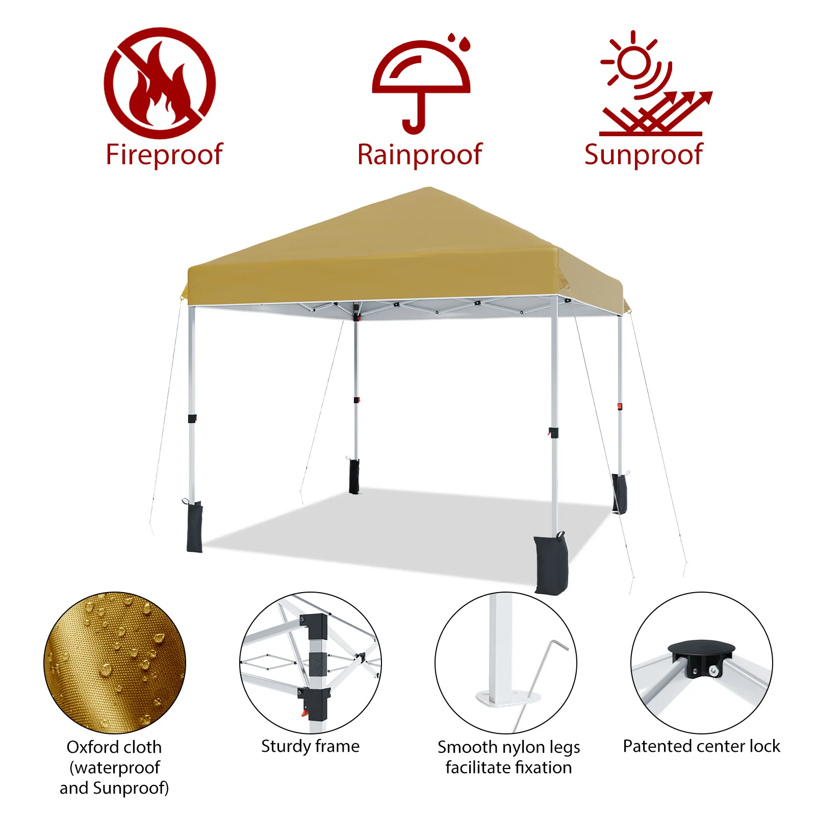 10x10ft Center Locking Canopy Tent, Portable Outdoor Canopy Tent, Height Adjustable Straight Legs, Waterproof and UV Protection - Image 3