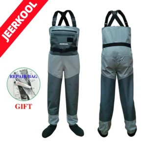 JEERKOOL Fly Fishing 5-Layers Durable Breathable Waterproof Stocking Foot Fly Fishing Chest Waders Pants for Men and Women Hunt