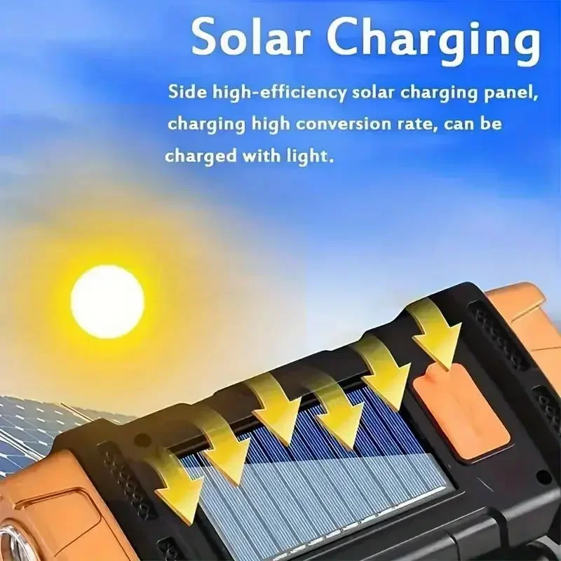 LED Flashlight USB+Solar Rechargeable Flashlight COB Outdoor Camping Torch Portable Searchlight Power Bank for Fishing Outdoor - Image 4