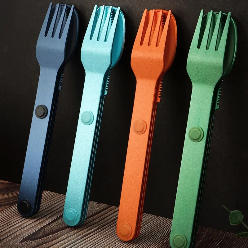 3-In-1 Camping Utensils Set Hot Sale Connect Magnetic Cutter Fork Spoon Flatware Camping Cutlery Travel Carry Kits Parts
