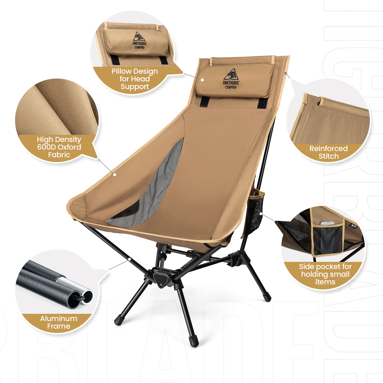 OneTigris Portable Tigerblade Camping Chairs Outdoor High Back Chair For Fishing Trekking BBQ Parties Gardening Indoor Use - Image 6