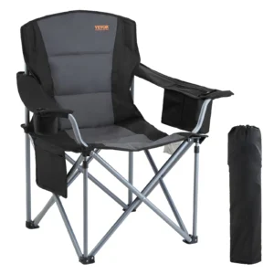 SucceBuy Camping Folding Chair for Adults Portable Quad Lumbar Back Padded Arm Chairs with Side Pockets for Beach, Lawn, Picnic