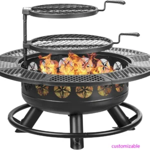 36 Inch Fire Pit with 2 Cooking Grills,Outdoor Wood Burning BBQ Firepit with Lid, 3-in-1 Outdoor Fire Pit
