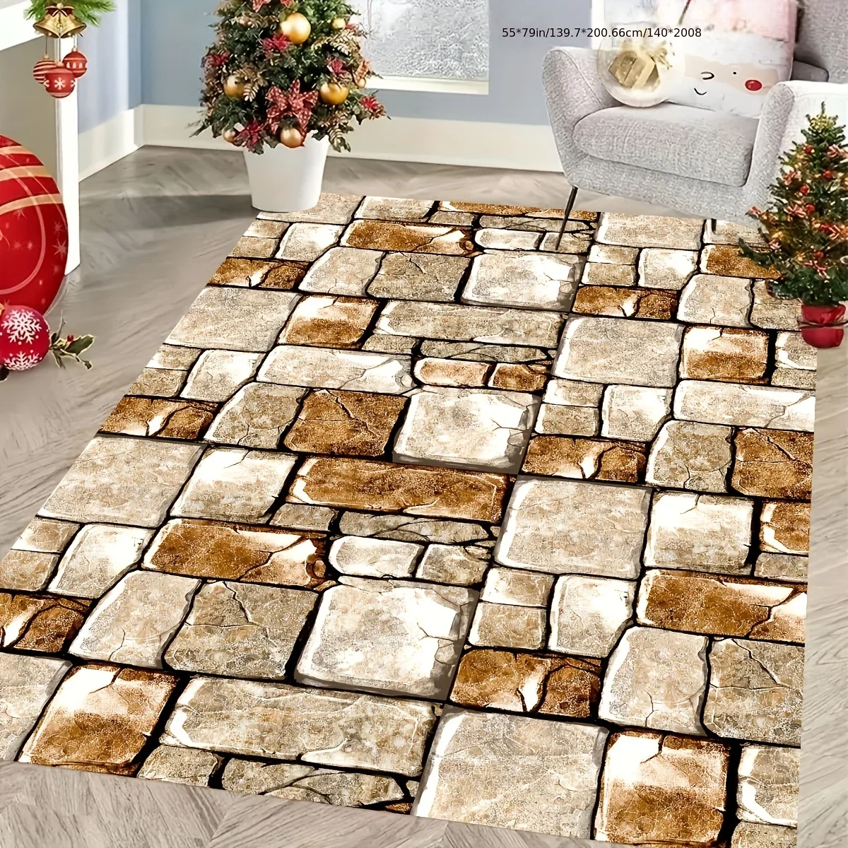 Blue Abstract Rug Stone Road Pattern Outdoor Non-Slip Mat Patio Garden RV Camping Durable Polyester Indoor Outdoor Holiday Decor - Image 2