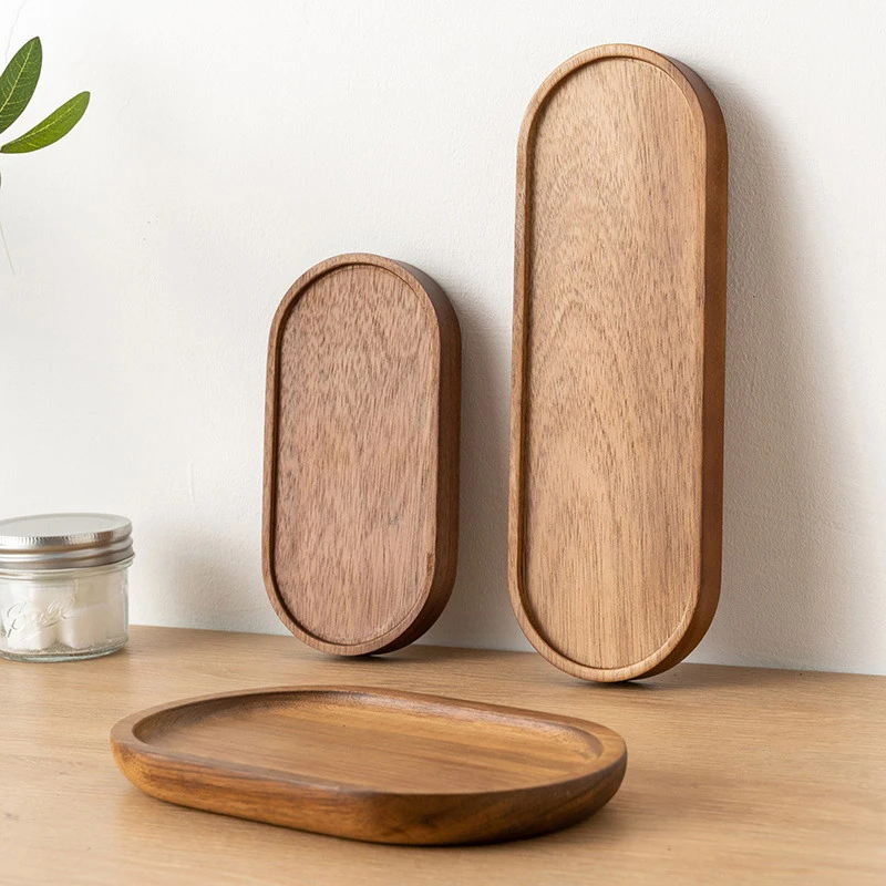 1PC Wooden Serving Trays Oval Wood Tray Platters for Serving Food Dishes Dinner Plates Solid Wood Round Dessert Plate - Image 2