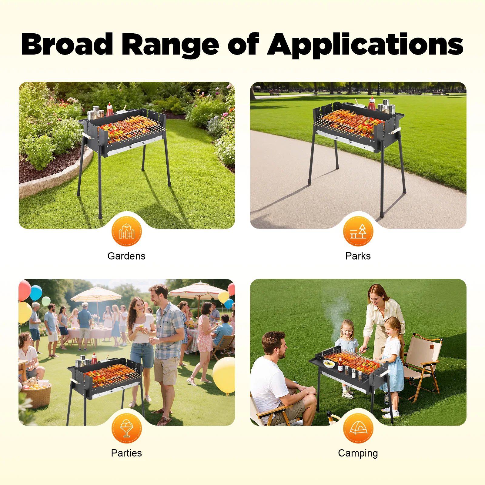 Portable Folding Charcoal BBQ Grill, Large 25.79" Stainless Steel Outdoor Barbecue Grill with Adjustable Height, for Garden Camp - Image 6