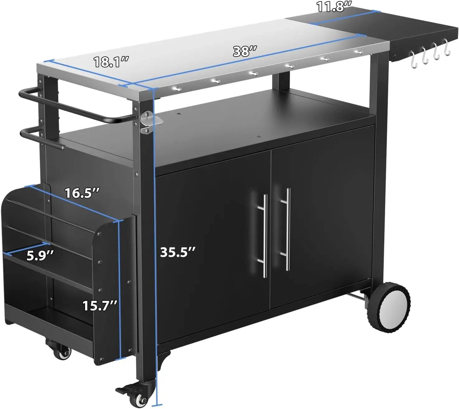 Outdoor Grill Cart with Storage,Patio Kitchen Island with WheelsHooks and Spice Rack,Waterproof Outdoor Grill Table - Image 5