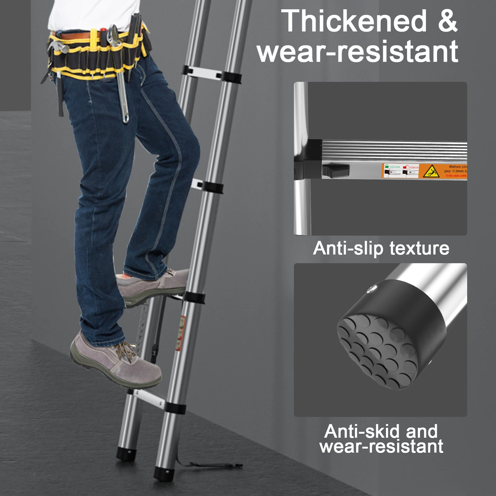 Telescopic Ladder 10.5 FT 3.2M Multi-Purpose Stainless Steel Extendable with Anti-Slip Feet,EN131 Portable Sturdy Loft Ladder - Image 5