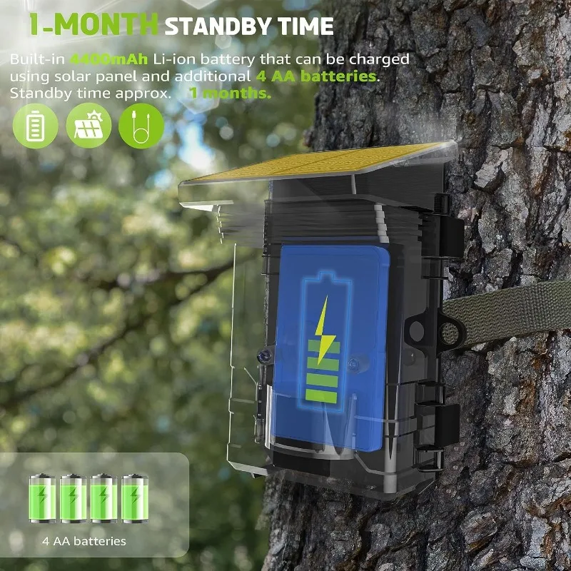 Solar Wildlife 50MP 4K Video Trail Camera Night Vision 0.3s Motion Activated Waterproof Garden Camera Outdoor Hunting Monitoring - Image 2