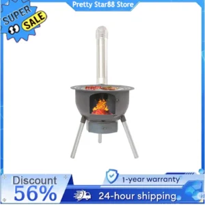 Multifunction Wood Burning Stove with Grill Rack Camping Wood Stove Heat-Resistant Portable Wood Stove for Camping/Balcony/Yard