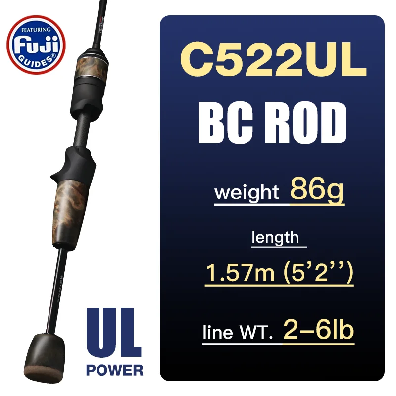 Seasir Stream Spining Baitcasting Fihsing Rods Ultralight Carbon Solid Wood Handle Fuji A+O 40T Carbon Cloth Lure Weight 1-10g - Image 7