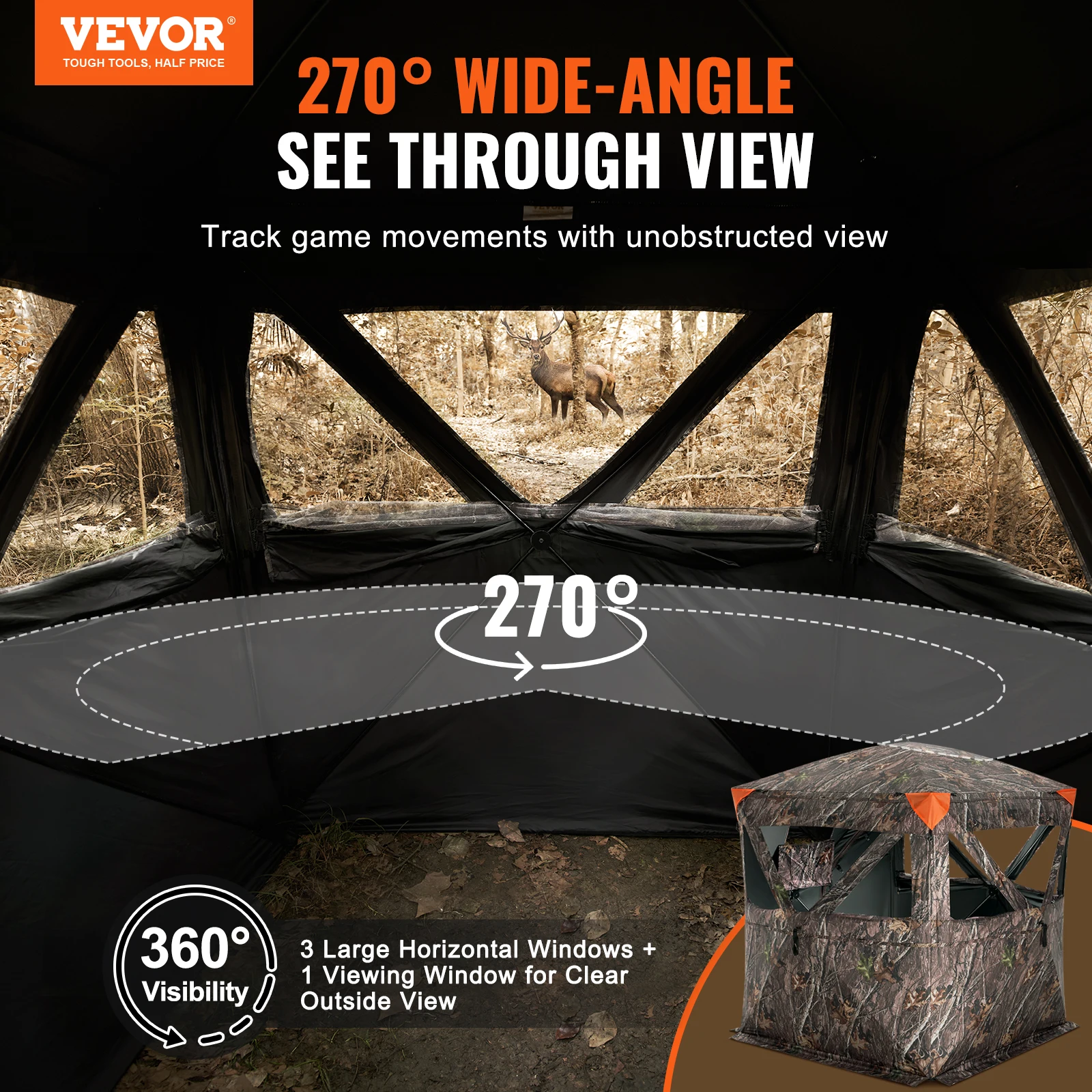 SucceBuy Hunting Blind 270° See Through Ground Blind 2-3 Person Pop Up Deer Blind for Hunting with Carrying Bag, Portable Tent - Image 2