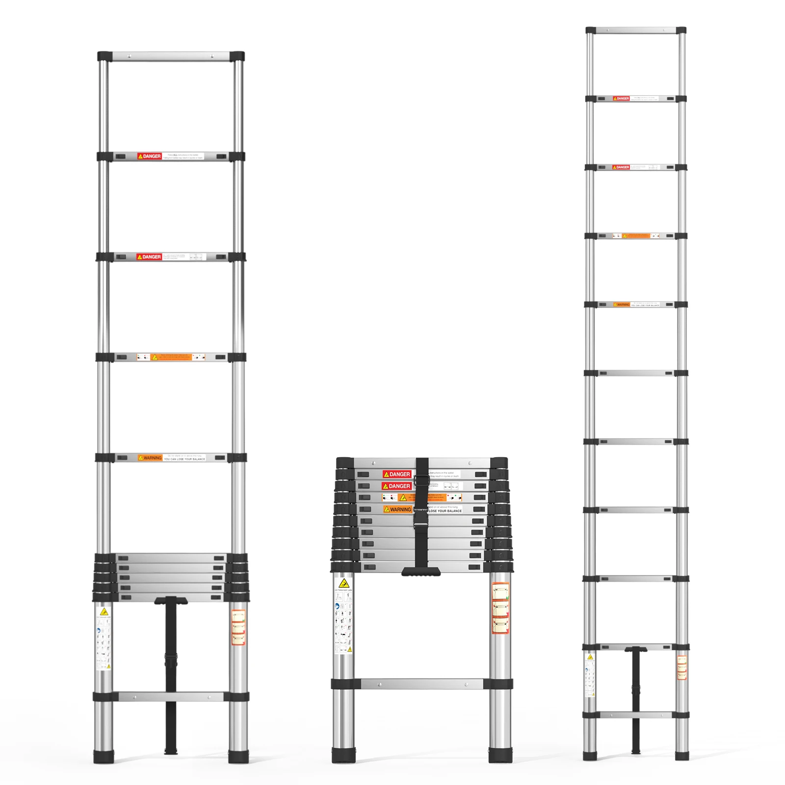 Telescopic Ladder 10.5 FT 3.2M Multi-Purpose Stainless Steel Extendable with Anti-Slip Feet,EN131 Portable Sturdy Loft Ladder