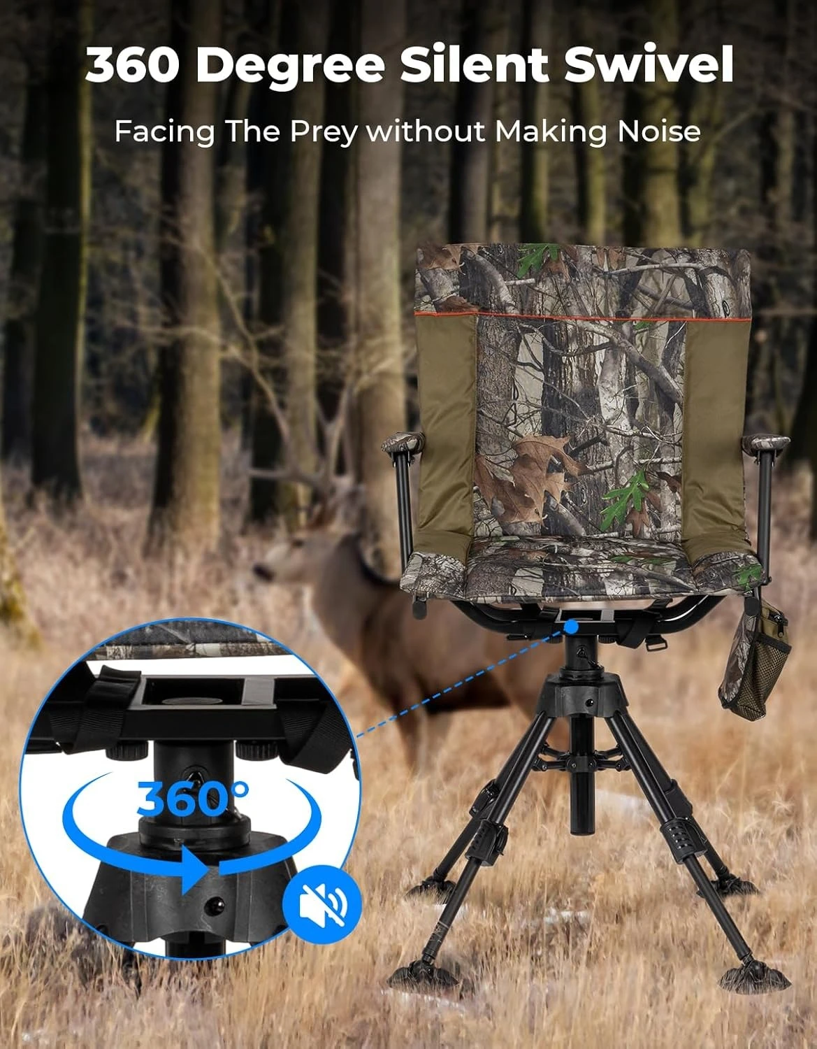 ZZZ Heated Hunting Blind Chair 360 Degree Silent Swivel with 20000mAh Battery, Portable Stable Ground Folding Chair - Image 2