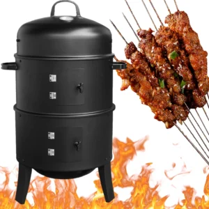 Vertical Charcoal Smoker with Built-in Thermometer Round BBQ Grill 2 Access Doors for Parties Camping Outdoor Cooking