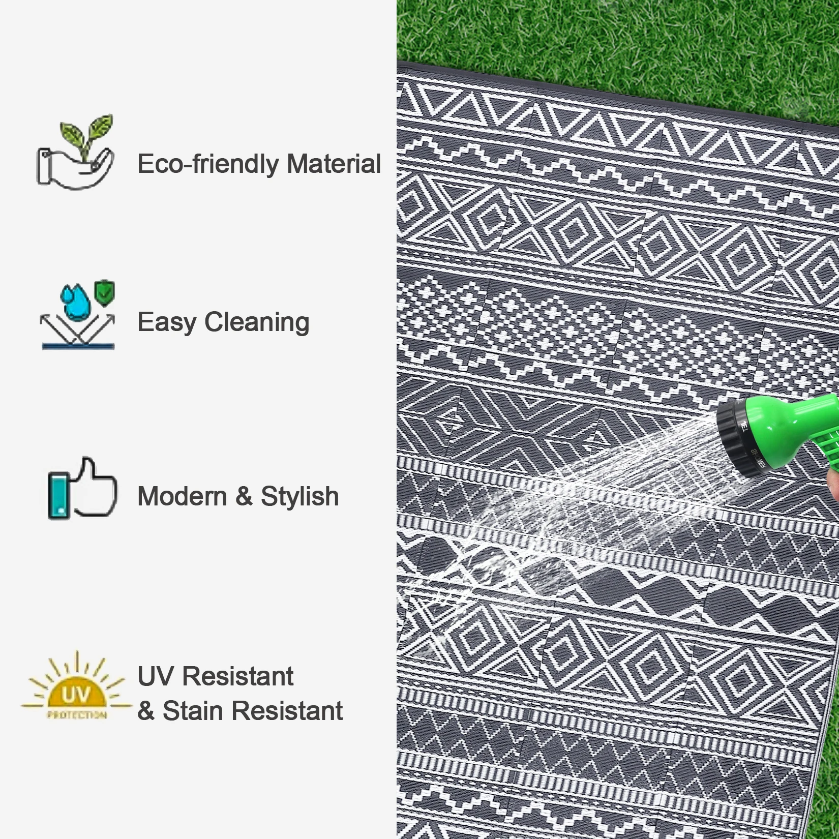 Outdoor Rug 5x8 Waterproof Reversible Patio Rug Outside Plastic RV Rug Boho Camping Rug for Camper Porch Balcony Backyard Picnic - Image 4