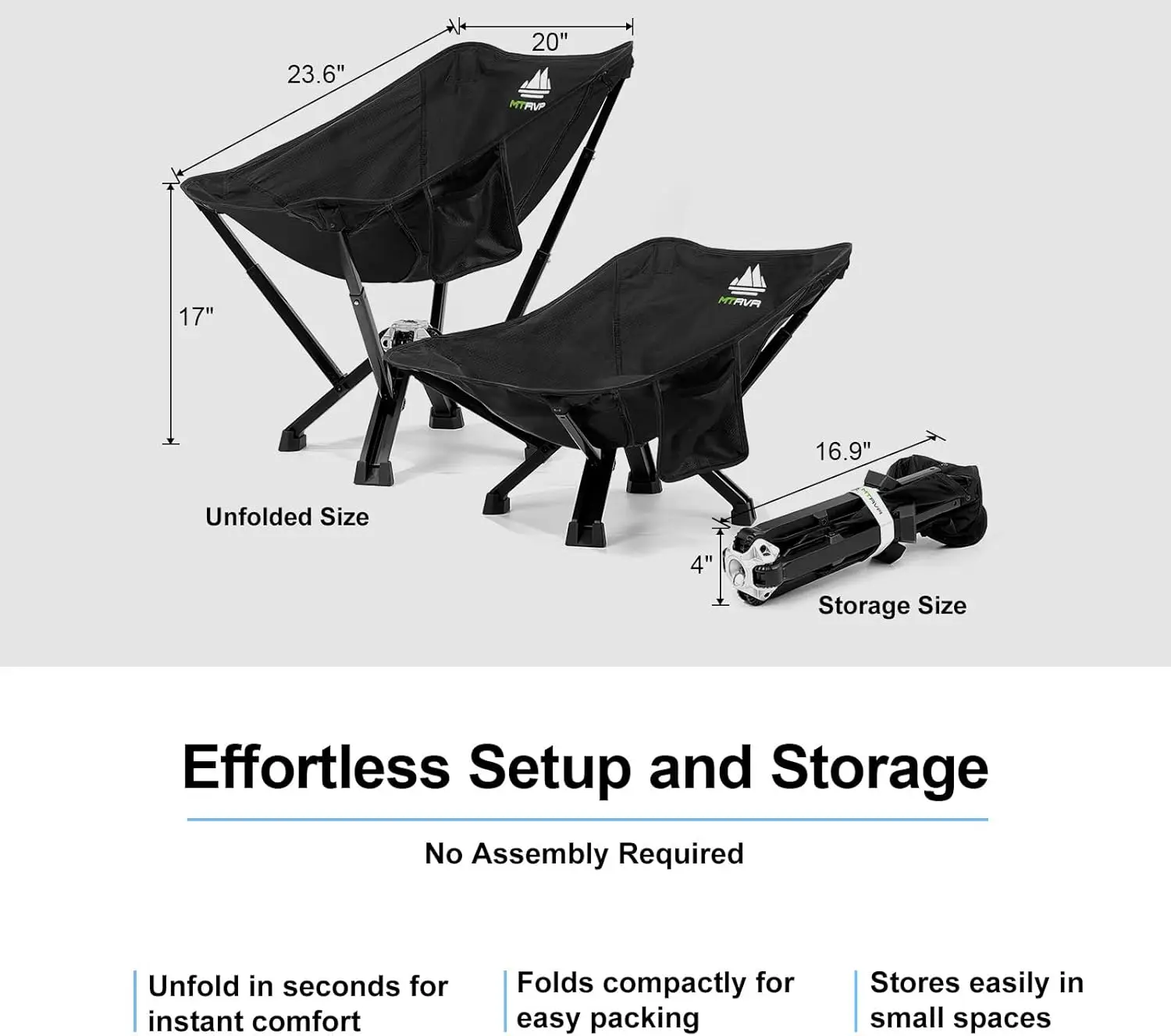 Portable Camping Chairs, Collapses to Size of Water Bottle, Lightweight Small Folding Chairs for Camping, Lawn, Travel, Picnics - Image 2