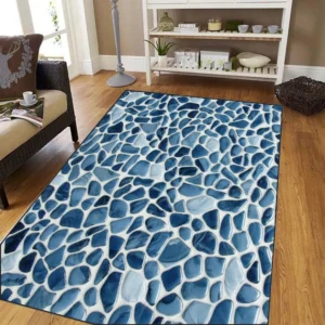 Blue Abstract Rug Stone Road Pattern Outdoor Non-Slip Mat Patio Garden RV Camping Durable Polyester Indoor Outdoor Holiday Decor