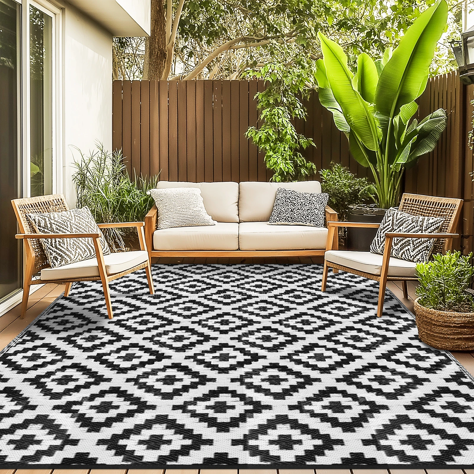 152x244CM Outdoor Rug for Patio Waterproof Anti-slip Plastic Straw Garden Mat Carpet UV Resistant Rugs for Camping Beach Picnic