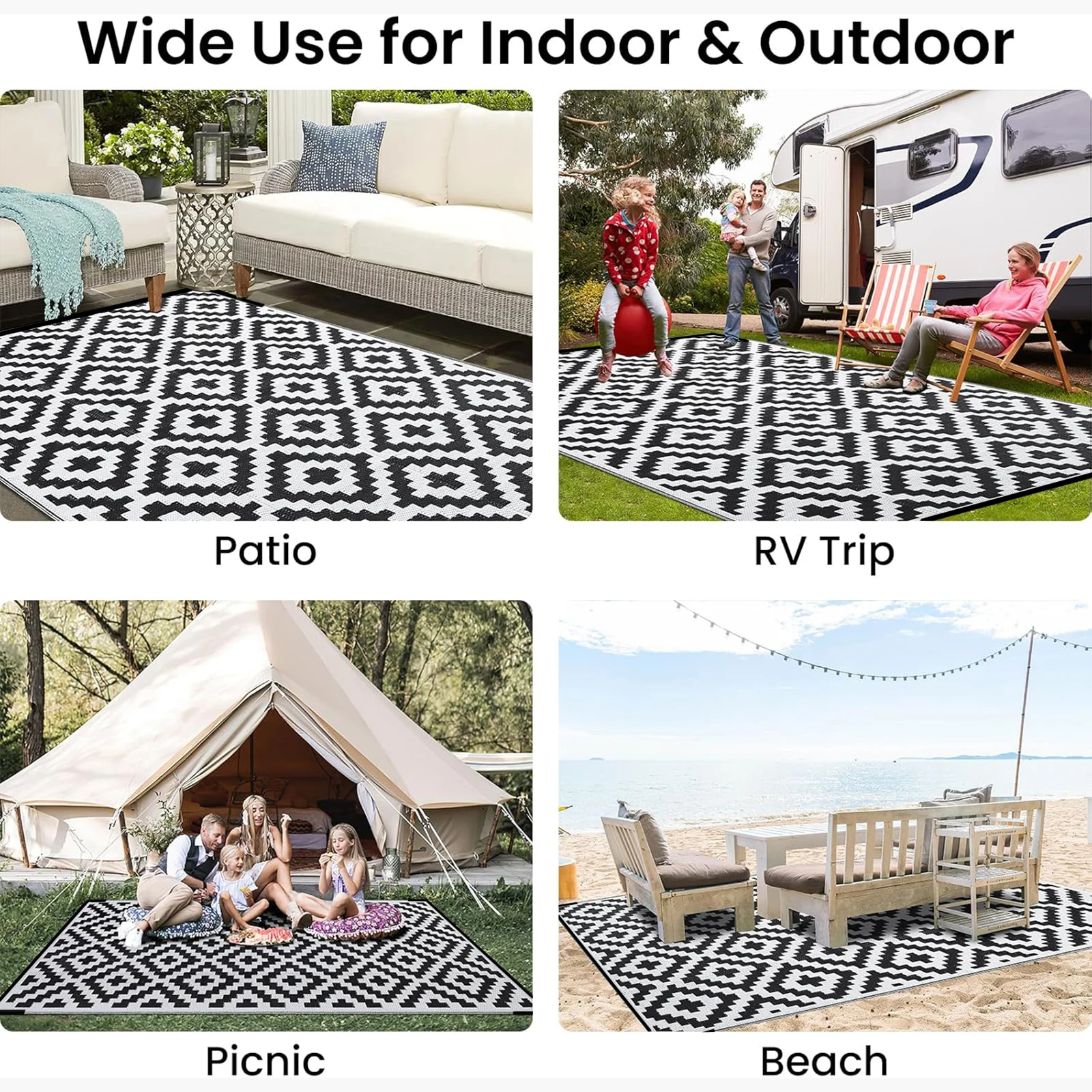 152x244CM Outdoor Rug for Patio Waterproof Anti-slip Plastic Straw Garden Mat Carpet UV Resistant Rugs for Camping Beach Picnic - Image 6