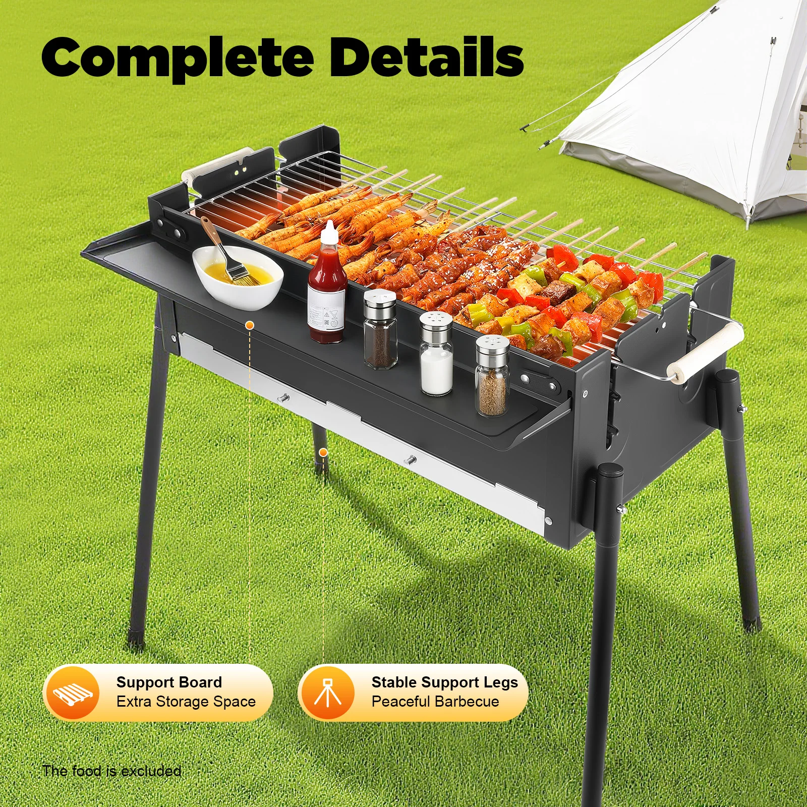 Portable Folding Charcoal BBQ Grill, Large 25.79" Stainless Steel Outdoor Barbecue Grill with Adjustable Height, for Garden Camp - Image 2