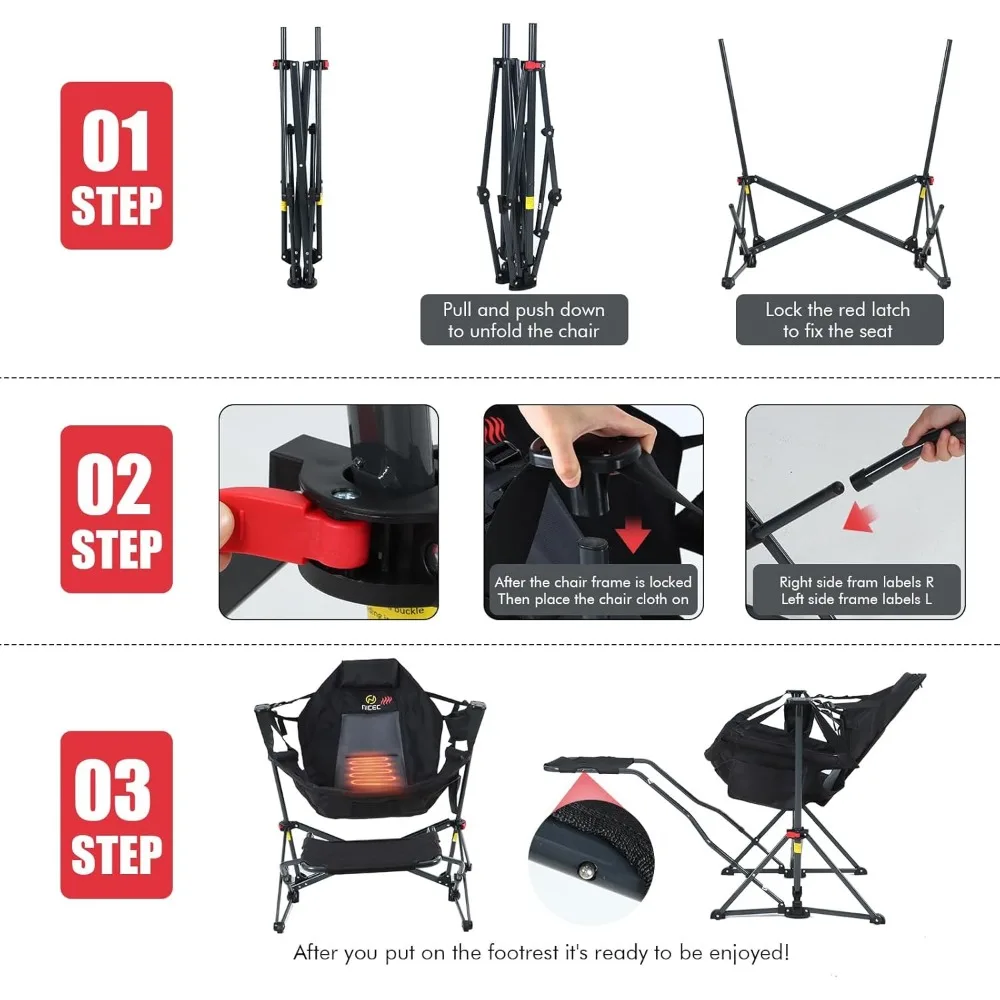 Cozy Electric Warming Hammock Camping Chair with Footrest, Portable Heated Seat with Power Supply, Relaxing Rocking Swing Seats, - Image 6