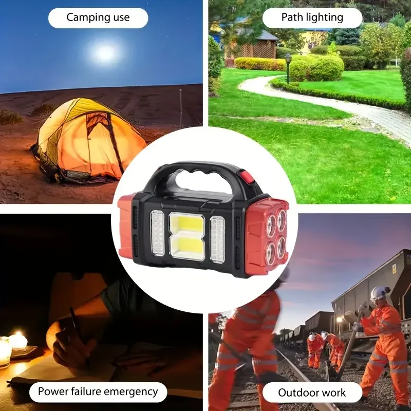 LED Flashlight USB+Solar Rechargeable Flashlight COB Outdoor Camping Torch Portable Searchlight Power Bank for Fishing Outdoor - Image 5