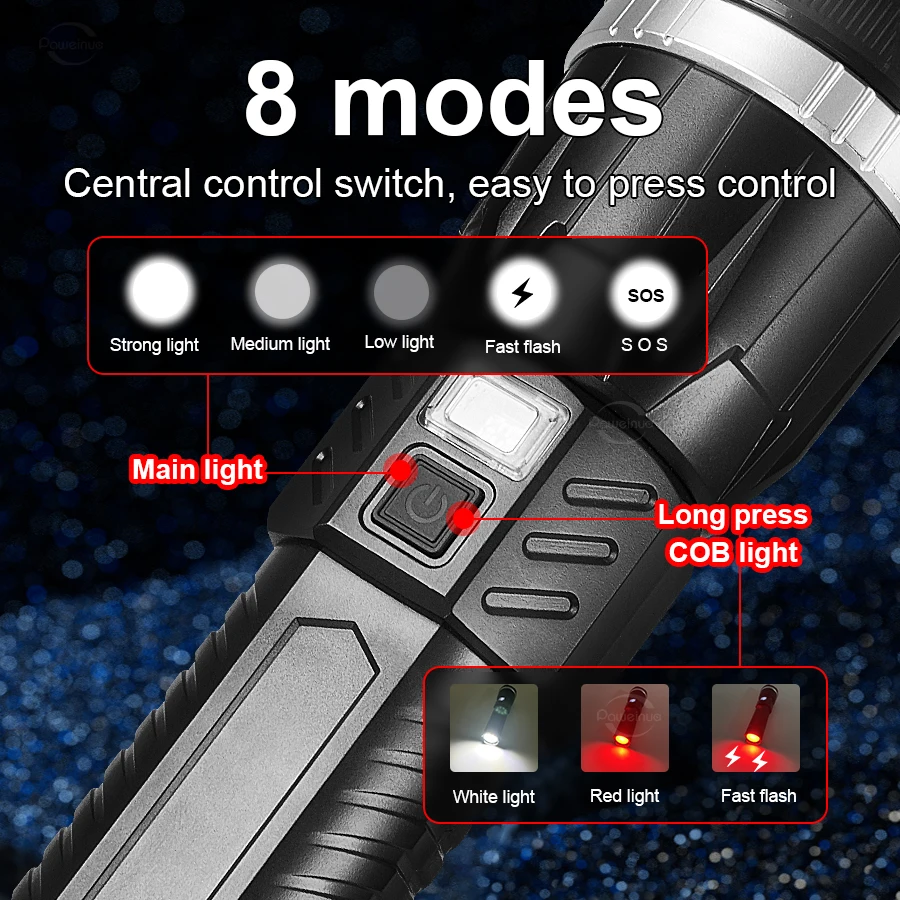 19000000LM Super Powerful Flashlight Built-in 3*18650 High Power Torch Rechargeable LED Light Big Aperture Camping COB Lantern - Image 2