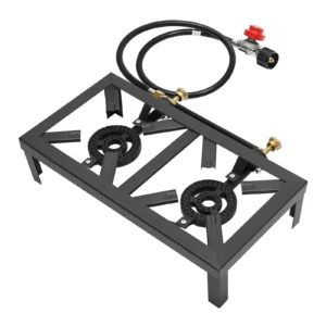 8000W Portable Double Burner Outdoor Gas Stove Propane Cooker with Adjustable 0-10Psi Regulator Hose for Patio Camping, BBQ