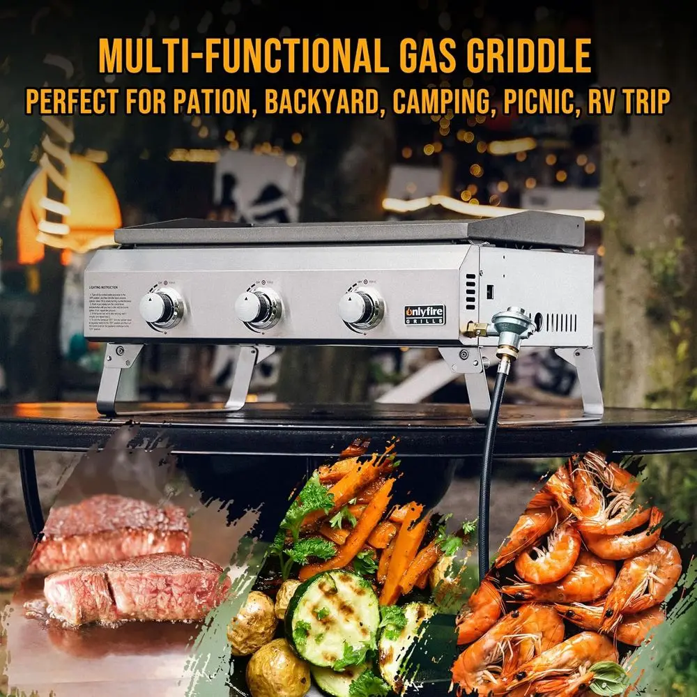 Portable 3-Burner Propane Gas Griddle with Foldable Legs, Stainless Steel Outdoor Cooking Flat Top Grill for Patio, Camping, and - Image 6