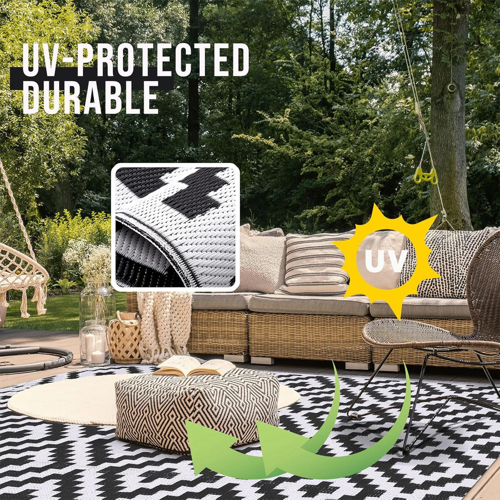 152x244CM Outdoor Rug for Patio Waterproof Anti-slip Plastic Straw Garden Mat Carpet UV Resistant Rugs for Camping Beach Picnic - Image 3