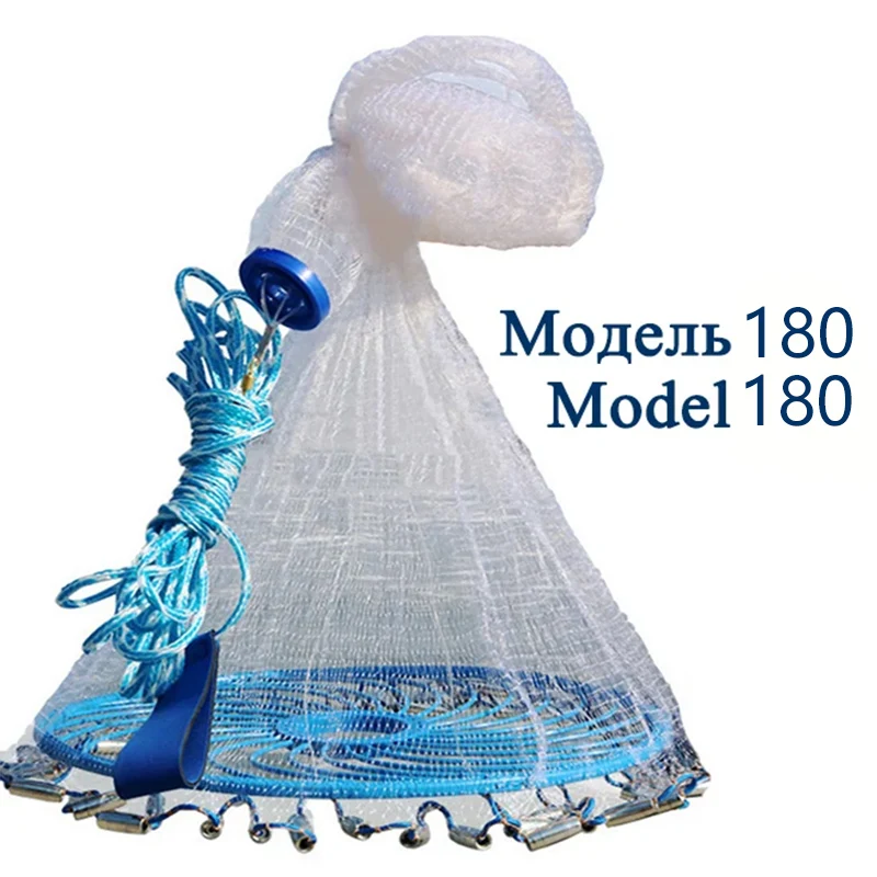 Lawaia Hand Cast Net Aluminum or Blue Plastic Ring Folding Network Steel Pendant Monofilament Nylon Fishing Line Fishnet - Image 7
