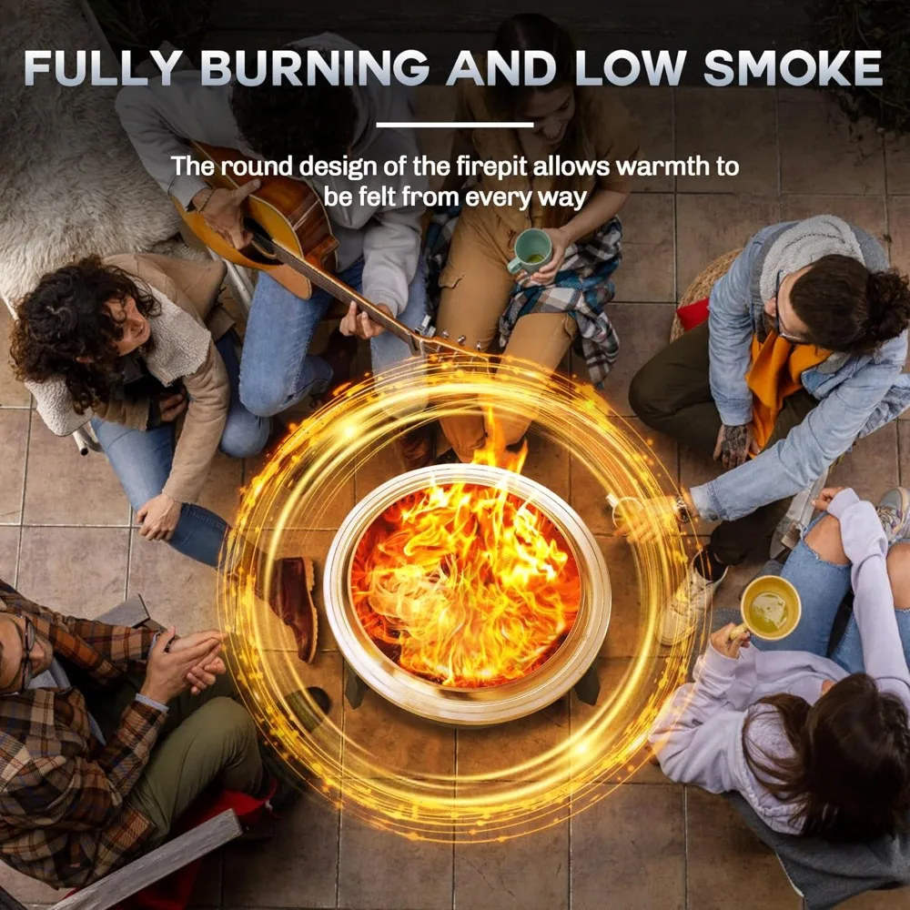 Wood Burning Portable Outdoor Fire Pit, 22 Inch Smokeless Patio Fire Pit with Ash Pan, Suitable for Patio and Garden Use - Image 4