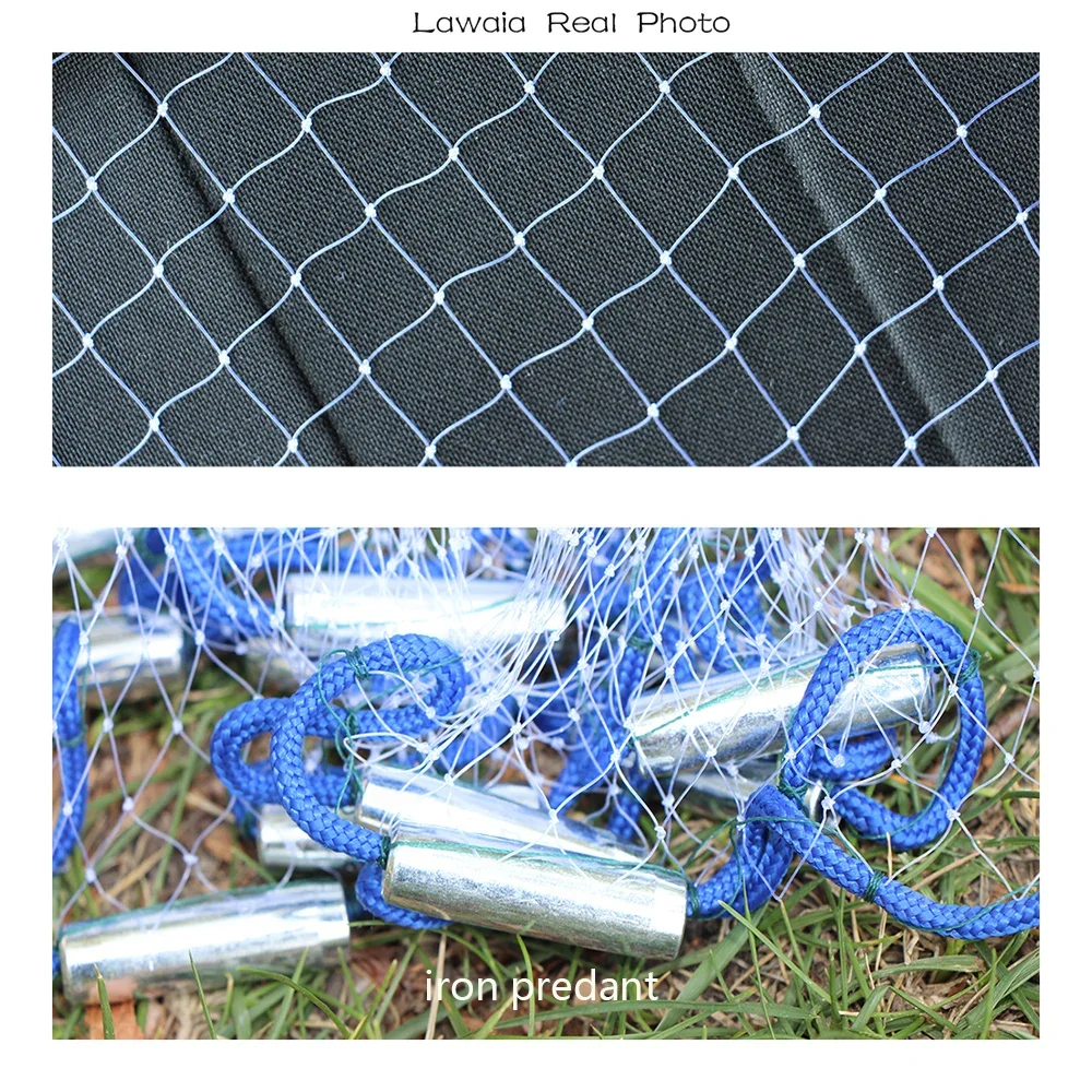 Lawaia Hand Cast Net Aluminum or Blue Plastic Ring Folding Network Steel Pendant Monofilament Nylon Fishing Line Fishnet - Image 4