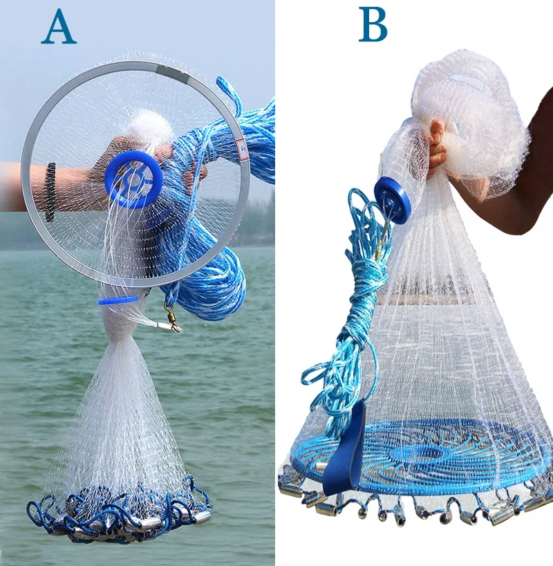 Lawaia Hand Cast Net Aluminum or Blue Plastic Ring Folding Network Steel Pendant Monofilament Nylon Fishing Line Fishnet - Image 6