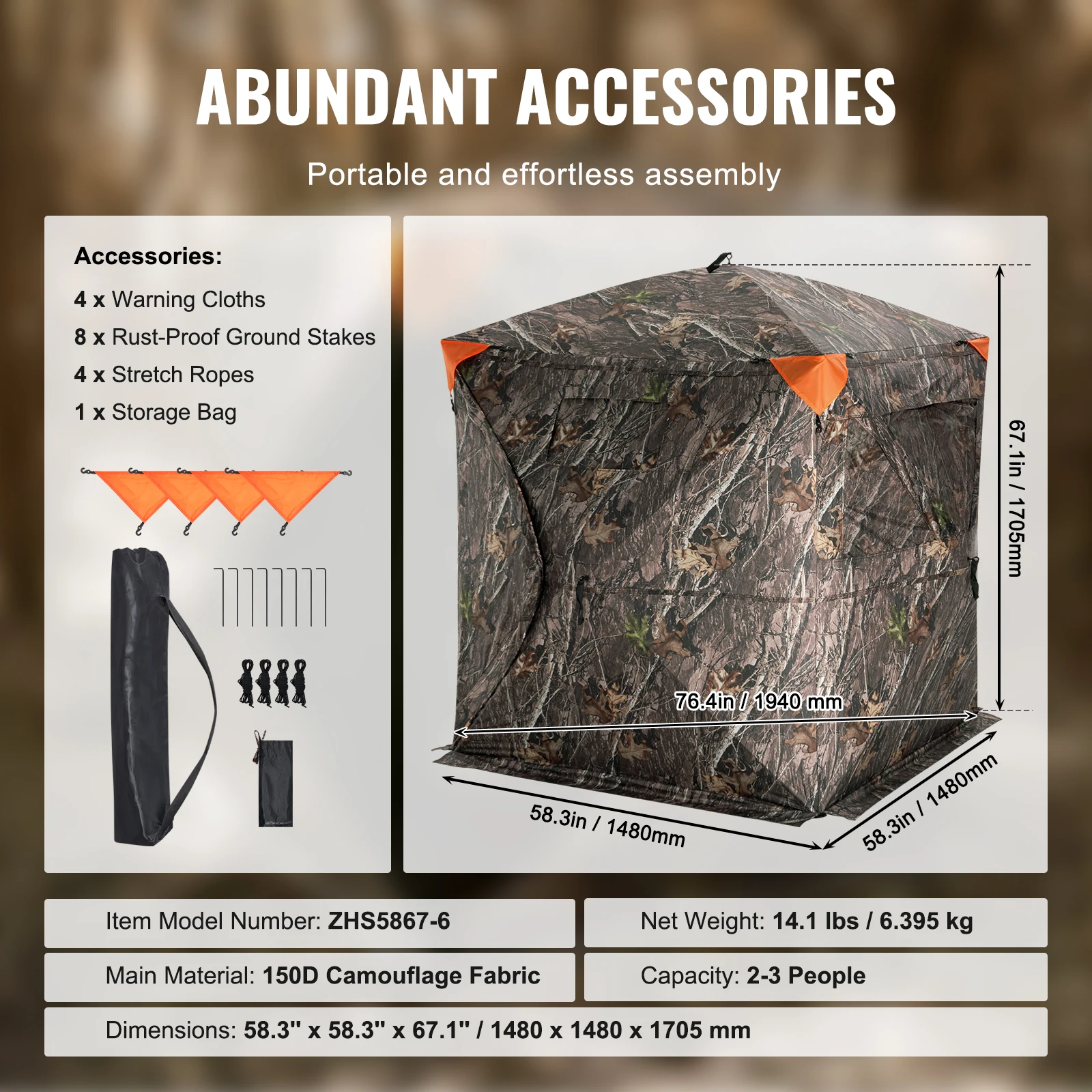 SucceBuy Hunting Blind 270° See Through Ground Blind 2-3 Person Pop Up Deer Blind for Hunting with Carrying Bag, Portable Tent - Image 6