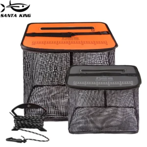 Floating Fishing Basket Collapsible Fishing Net Cage for Live Caught Fish Shrimp Bucket Trap 19L/47L Black/Orange