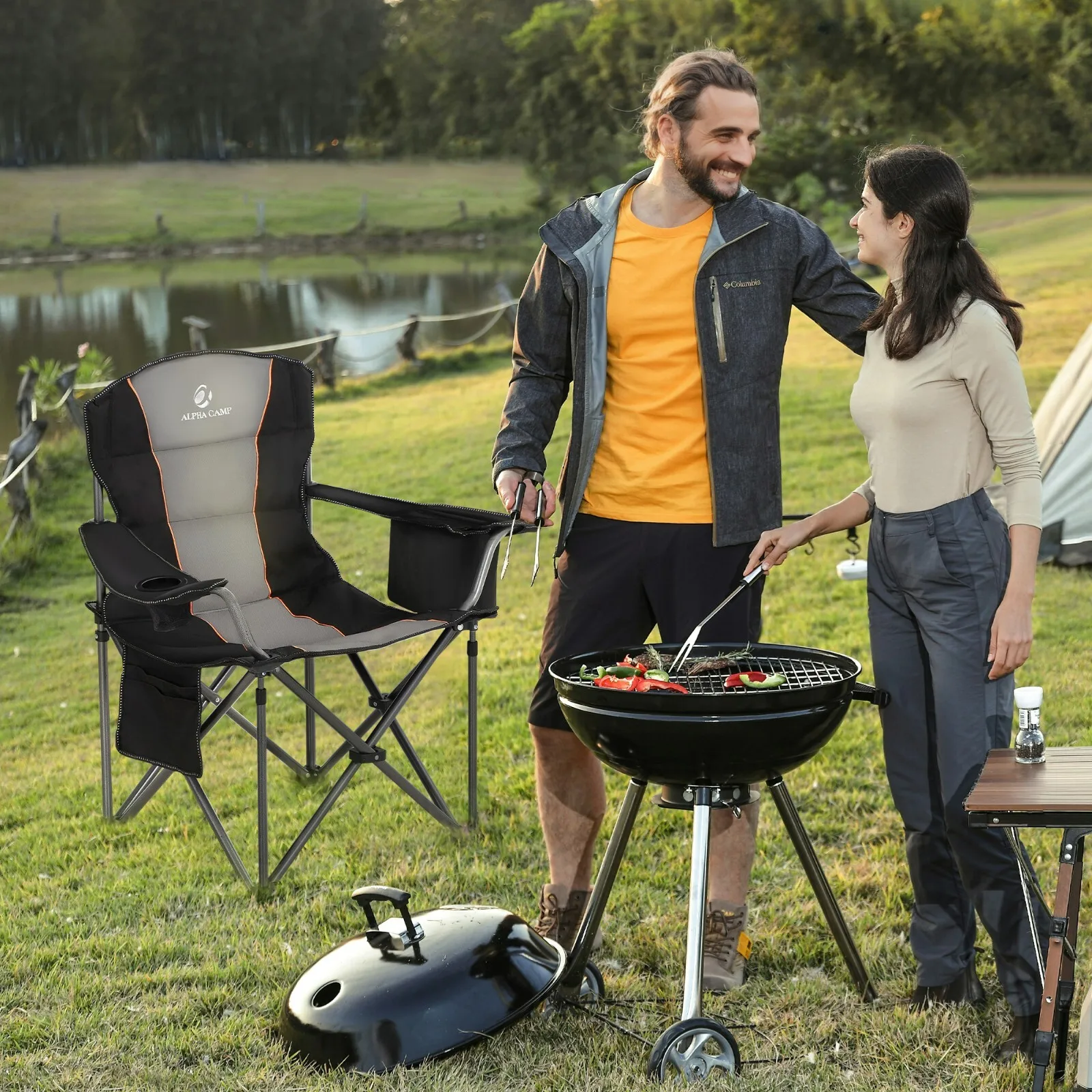 camping chair2 Pack Portable Camping Chairs Heavy Duty Foldable Outdoor Chair with Cup Holder Extra Large Seating for Hiking - Image 4