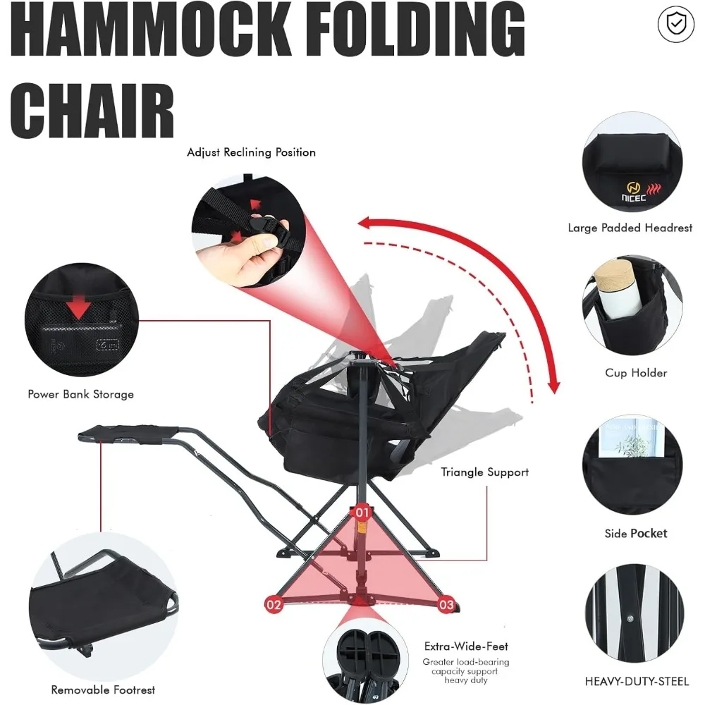 Cozy Electric Warming Hammock Camping Chair with Footrest, Portable Heated Seat with Power Supply, Relaxing Rocking Swing Seats, - Image 4