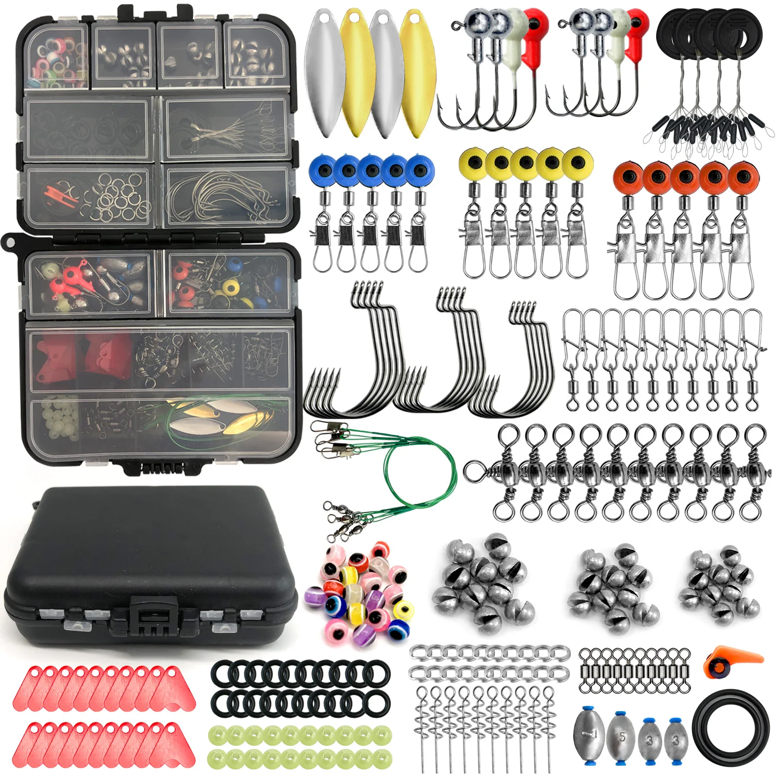 170-410pcs Professional Fishing Kit with Tackle Box, Hooks Sinkers Swivels for Bass Trout Saltwater Fishing Complete Lure Set - Image 3