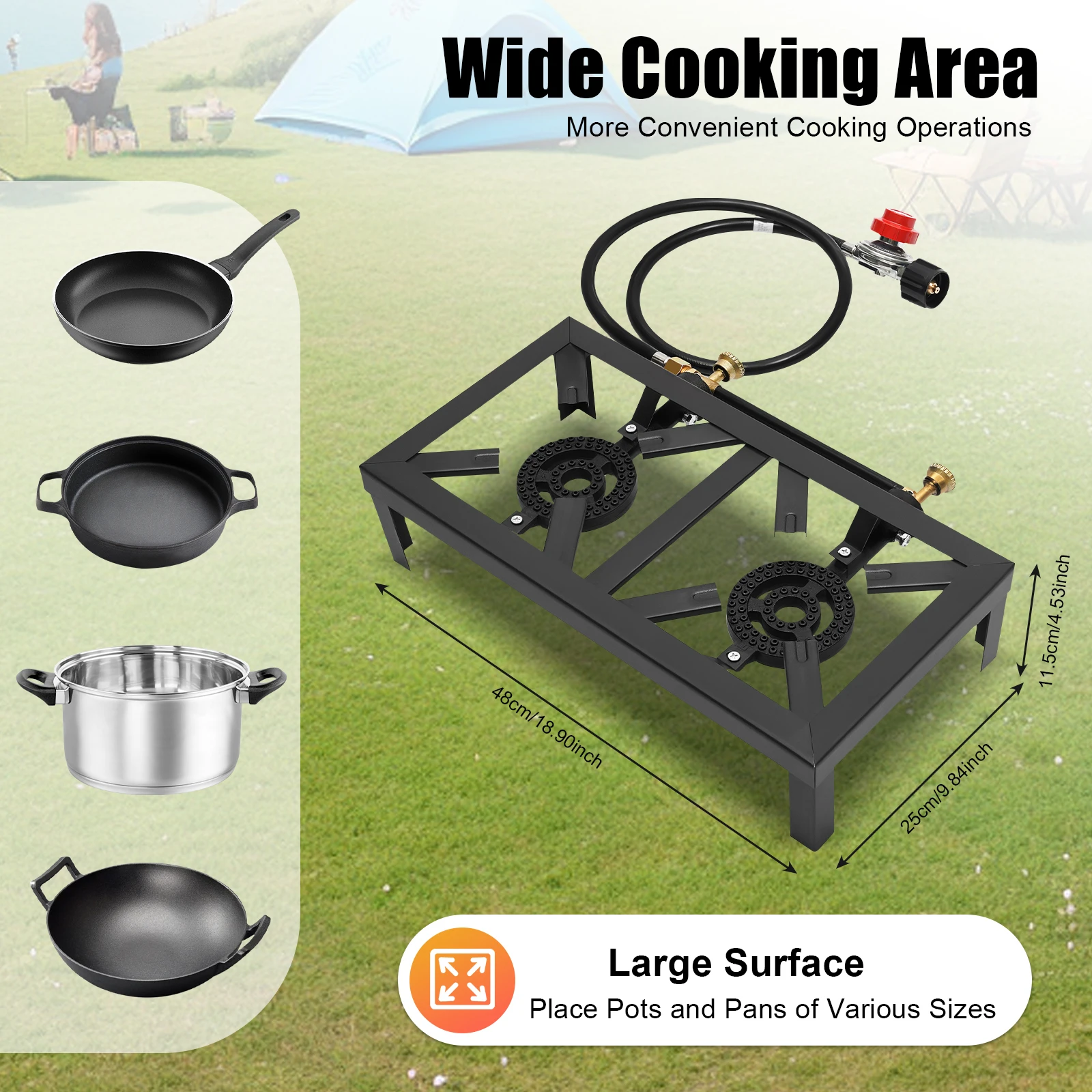 8000W Portable Double Burner Outdoor Gas Stove Propane Cooker with Adjustable 0-10Psi Regulator Hose for Patio Camping, BBQ - Image 5