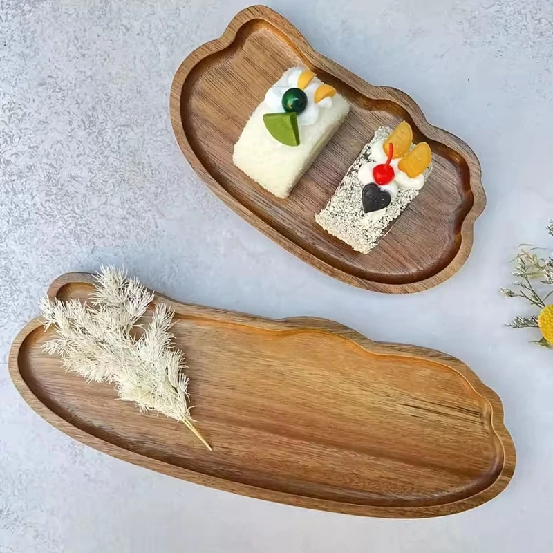 1PC Wooden Serving Trays Oval Wood Tray Platters for Serving Food Dishes Dinner Plates Solid Wood Round Dessert Plate - Image 5