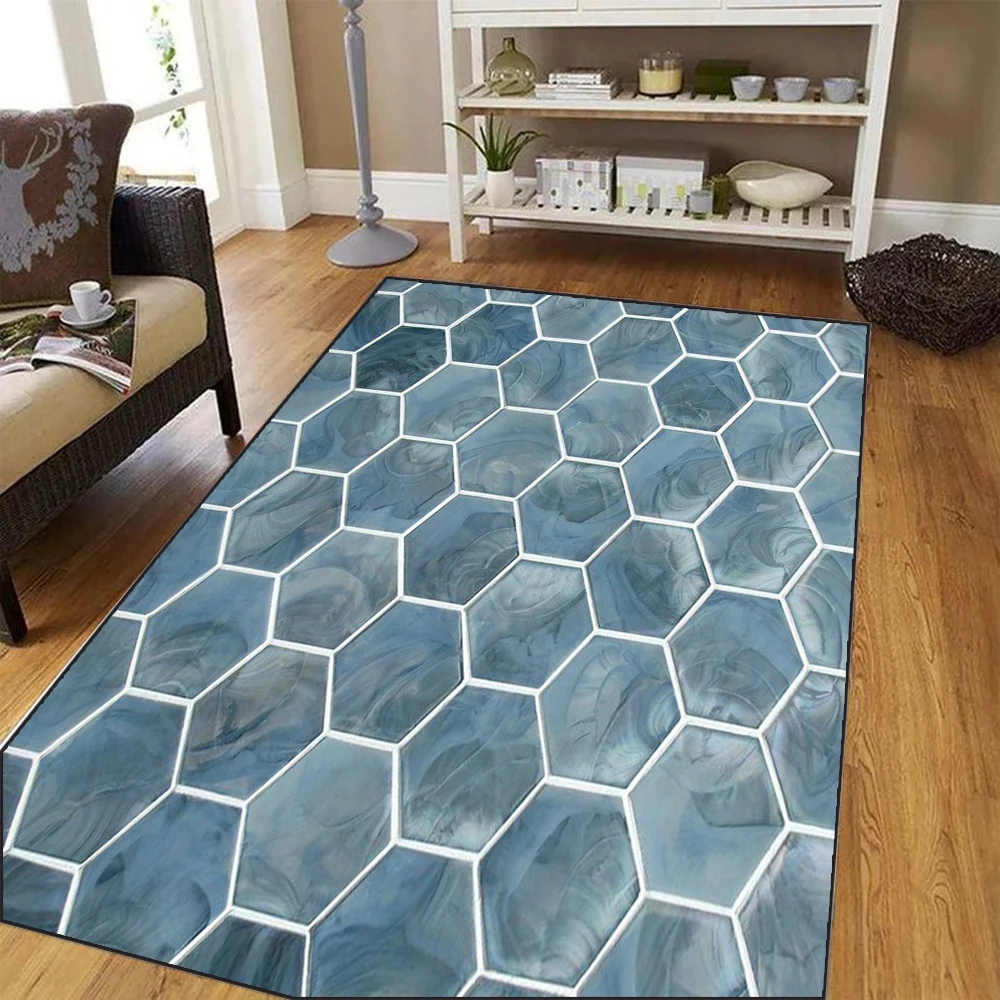 Blue Abstract Rug Stone Road Pattern Outdoor Non-Slip Mat Patio Garden RV Camping Durable Polyester Indoor Outdoor Holiday Decor - Image 7