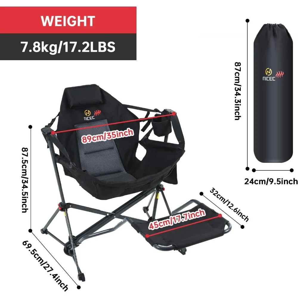 Cozy Electric Warming Hammock Camping Chair with Footrest, Portable Heated Seat with Power Supply, Relaxing Rocking Swing Seats, - Image 3