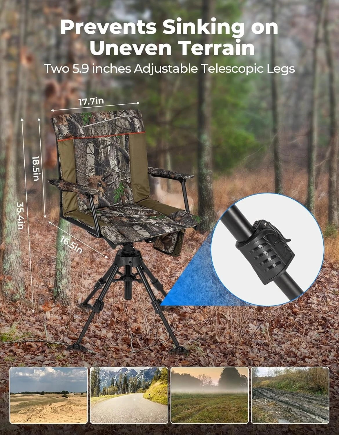 ZZZ Heated Hunting Blind Chair 360 Degree Silent Swivel with 20000mAh Battery, Portable Stable Ground Folding Chair - Image 5