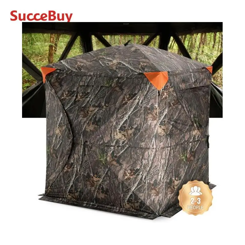 SucceBuy Hunting Blind 270° See Through Ground Blind 2-3 Person Pop Up Deer Blind for Hunting with Carrying Bag, Portable Tent